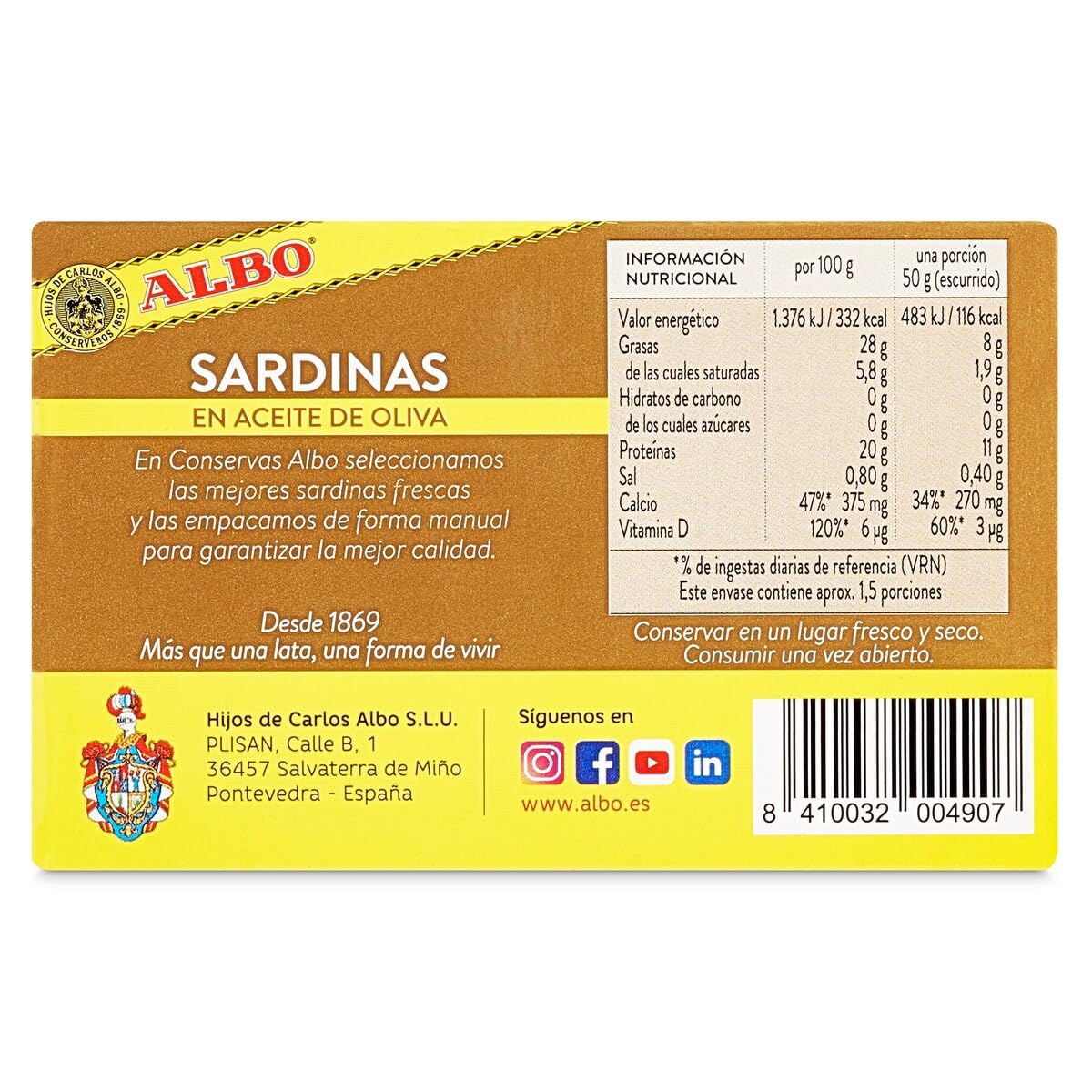 Albo Sardinas en Aceite de Oliva, 85g