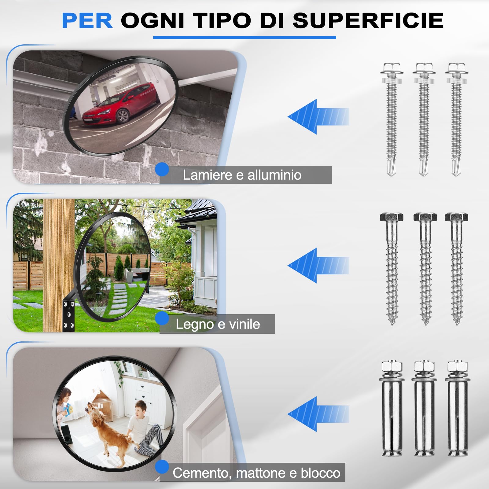Moveland Specchietto Convesso Regolabile, 30 cm, Grandangolo, Rotondo, in Acrilico, Parabolico, per Garage, Traffico, Vialetti, Ufficio, Cortile, Magazzino (130 Gradi)