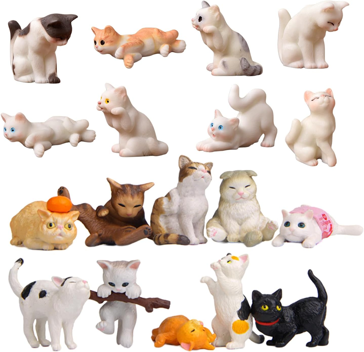 18 Pcs Deluxe Cat Figurines Playset, Cute Cat Figures, Mini Cat Figure Collection Playset, Cupcake Topper