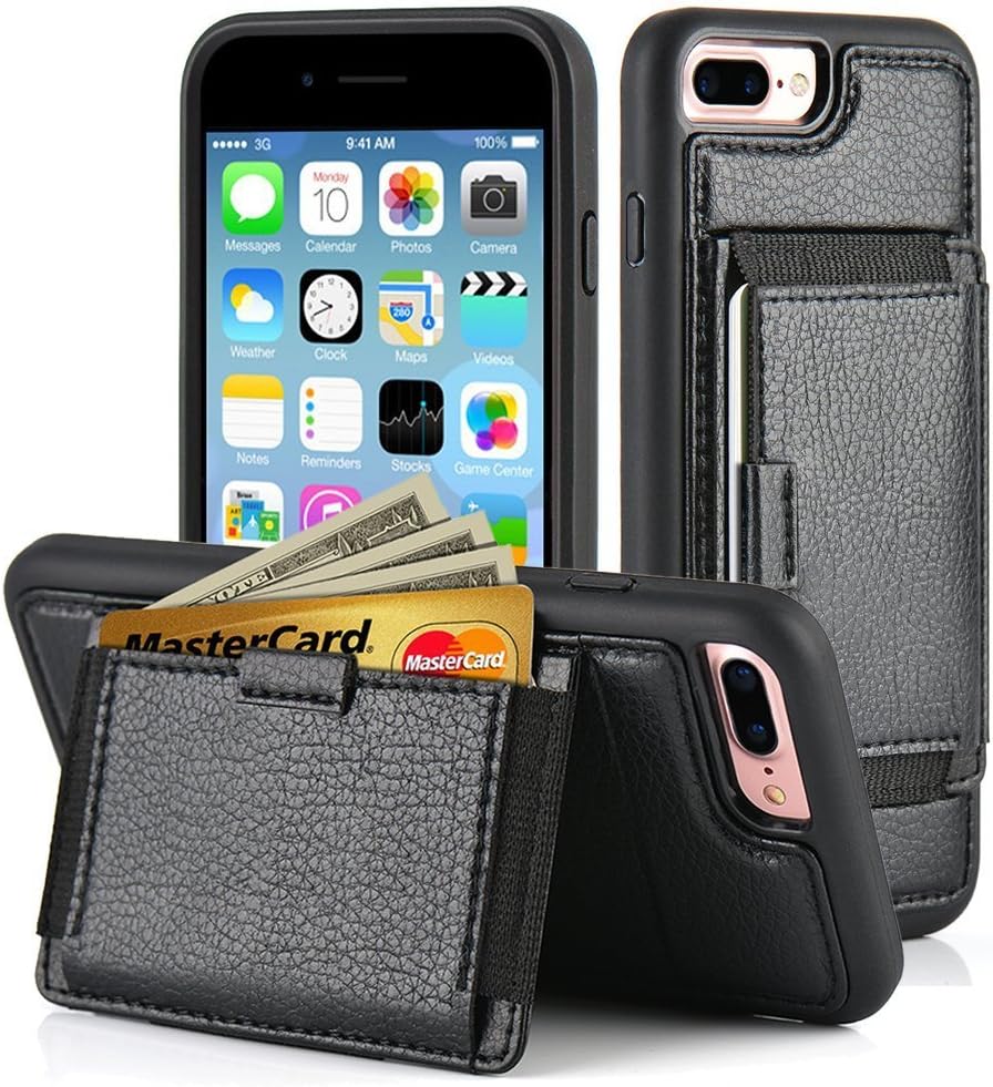 iPhone 7 plus Wallet Case, ZVE iPhone 7 plus Case with Credit Card ID Holders Kickstand Protective shockproof leather Wallet Case cover with Stand Feature Case for Apple 7 plus 5.5 Black