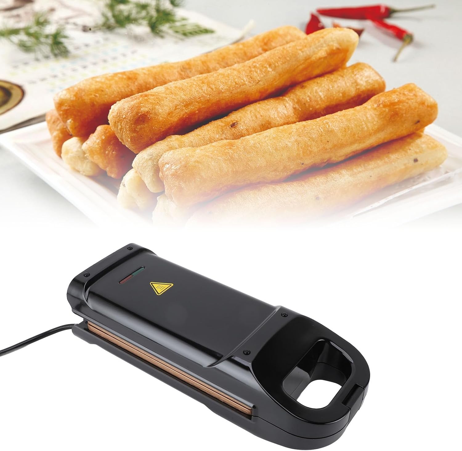 Zerodis Electric Maker, 850W Double Sided Heating Nonstick Easy Cleaning Multifunction Maker for Waffle Stick (Brown, Aluminum, 110V)