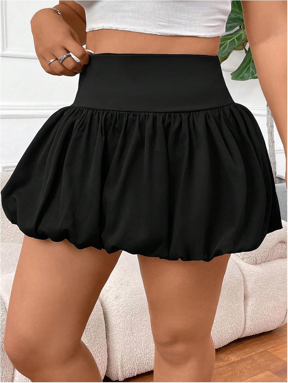 Milumia Women's Plus Size Bubble Mini Skirt High Wasted Flared Short Skirts