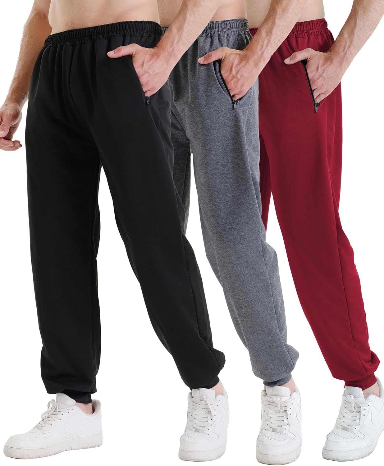 Monster Guardians 3 Pack Sweatpants for Men Athletic Gym Workout Mens Joggers with Zipper Pockets Active Running Pants