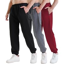 3 Pack Sweatpants for Men Athletic Gym Workout Mens Joggers with Zipper Pockets Active Running Pants