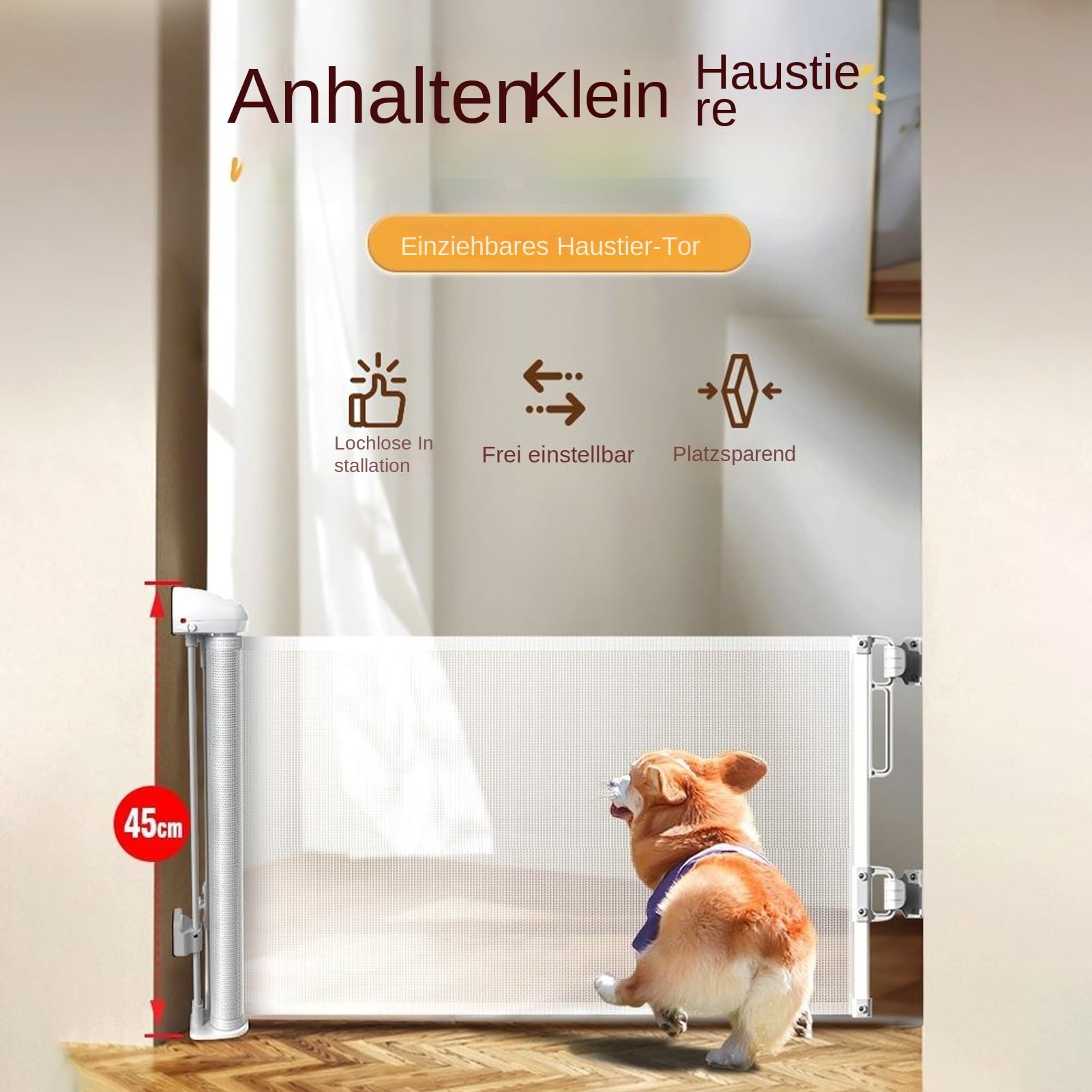 Rejilla extensible para mascotas, 45 x 150 cm, de seguridad con barrera protectora, extensible para perros, para puertas interiores/exteriores con seguridad infantil y protección para