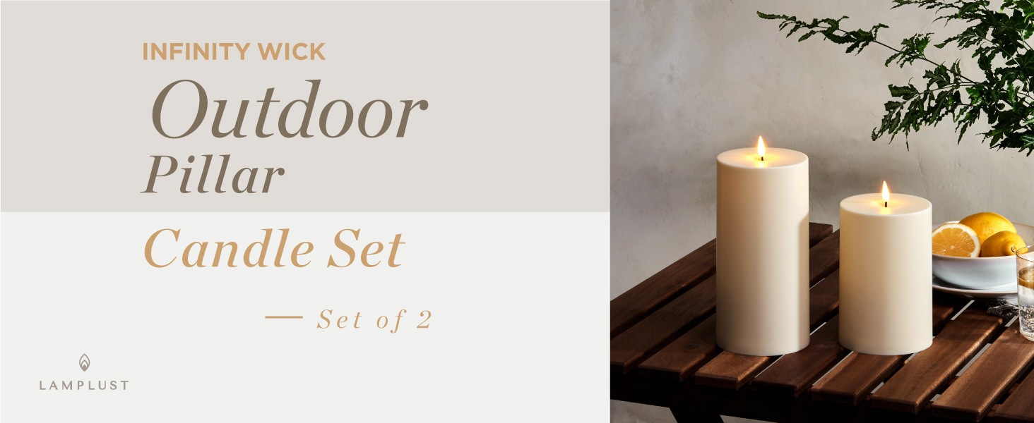 Image of LampLust Outdoor Flameless Candles Waterproof, 2 Pack, 4x6 & 4x8 Ivory Pillar Candles Set, LED Candles Flickering with Remote & Timer Included, Battery Operated, Outdoor Candles for Patio Decor