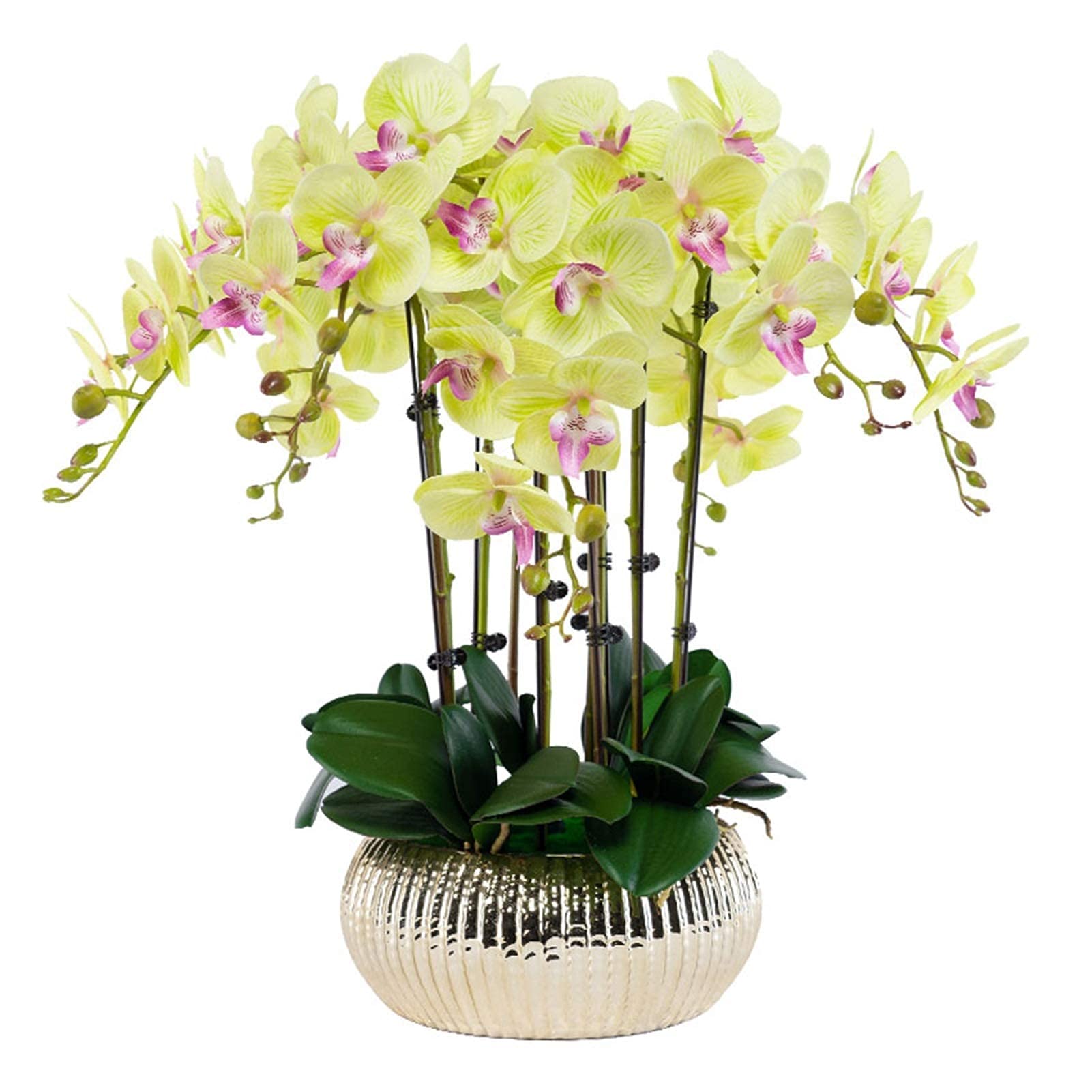 XDLEDMKIZ Artificial Flower in Pot Artificial Flowers Orchid,Fake Phalaenopsis Orchid Floral Arrangement with Golden Vase,10 Branches Orchids Bonsai for Home/Parlous/Wedd