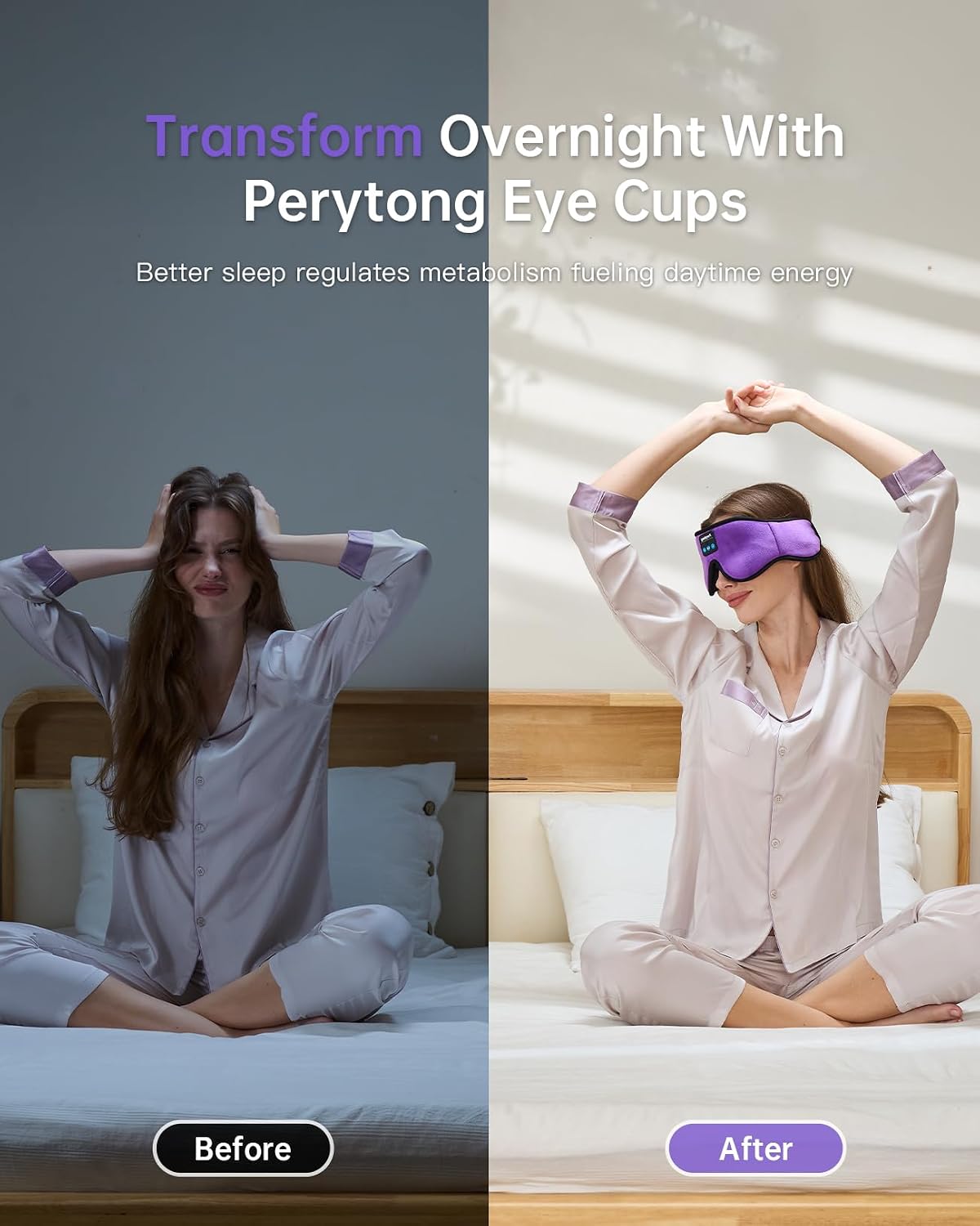 Perytong Sleep Mask with Bluetooth 5.4 Headphones, Wireless Music Sleep Eye Mask for Side Sleepers, 3D Contoured Comfort & Built-in HD Stereo Earphones, Blackout for Travel (Deep Lavender)