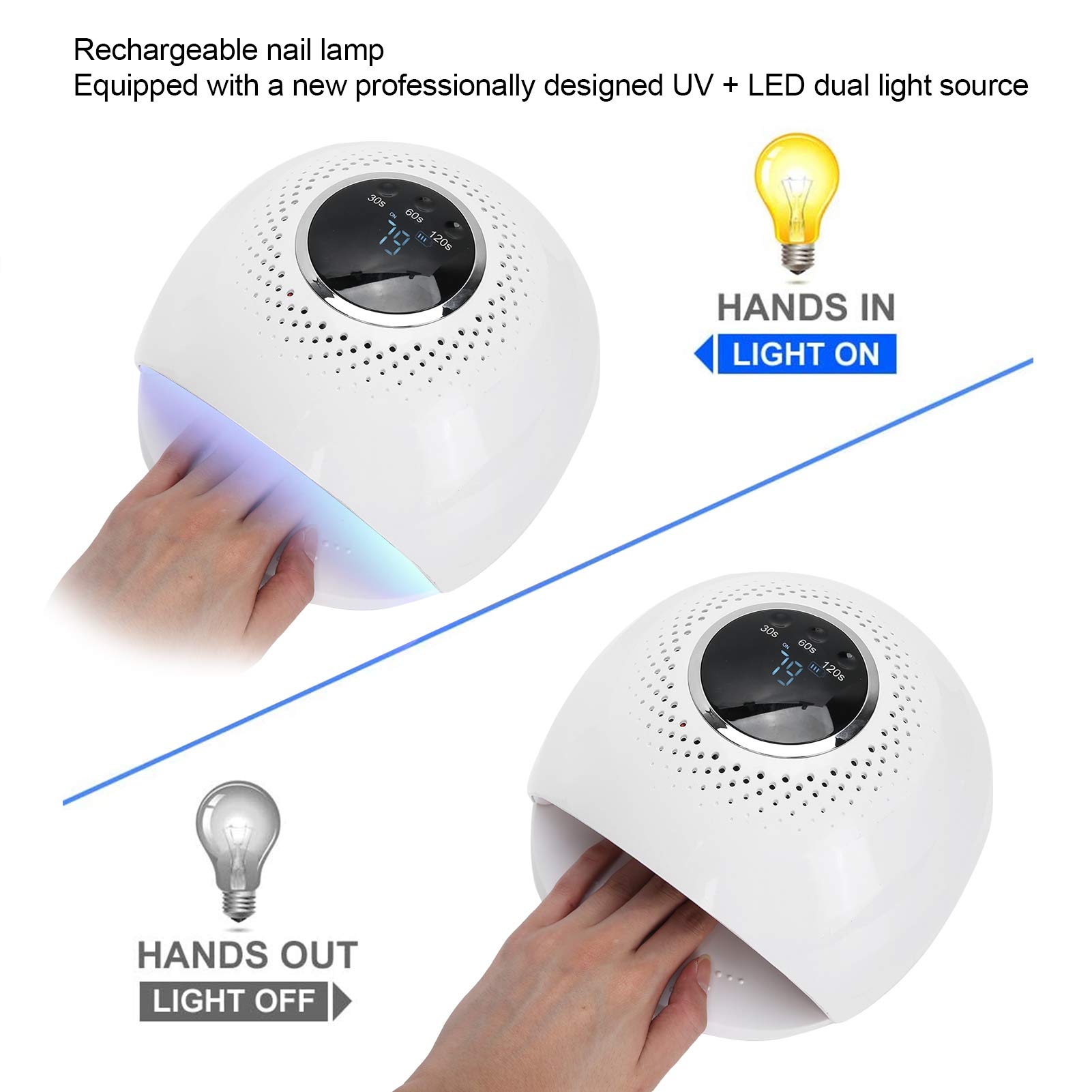Lampe LED pour Ongles, 84 W Rechargeable LED UV pour Sèche-Ongles, Machine de Polymérisation des Ongles en Gel avec Paramètres de Minuterie 30 60 120 S, Plaque de Base Magnétique