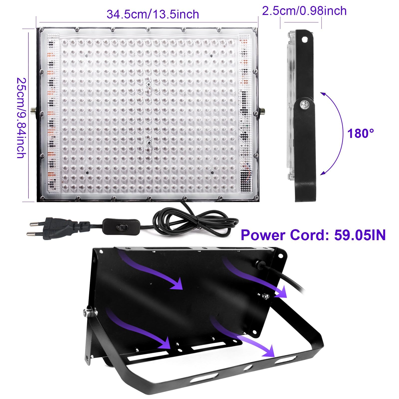 CREATESTAR LED Luce Nera 300W 2 Sztuki, Faro UV IP66 Wodoodporny z Wtyczką 1,5m