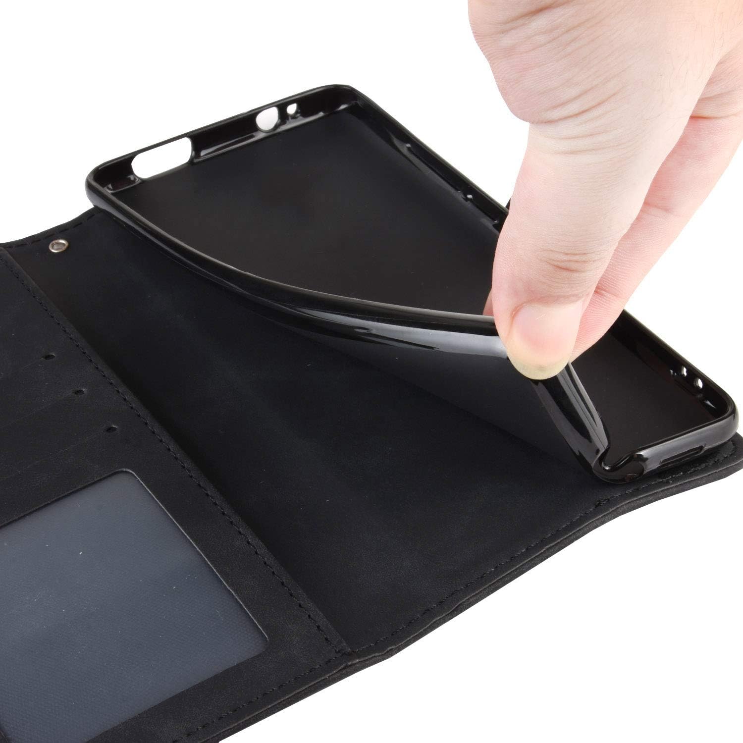 Asuwish Compatible with Blackview A70 Wallet Case 6.52 inch nd Tempered Glass Screen Protector Card Holder Credit ID Slot Flip Cell Accessories Phone Cover for BlackviewA70 Women Men Black - Image 5