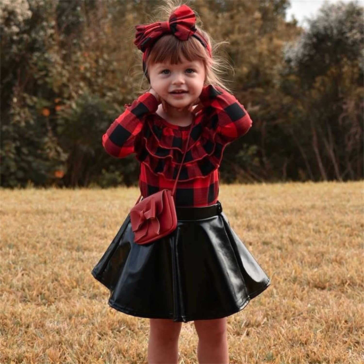 Children Kids Toddler Infant Baby Girls Ruffled Plaid Long Sleeve Tops Blouse T Shirt Solid Clothes (Red, 1-2 Years)