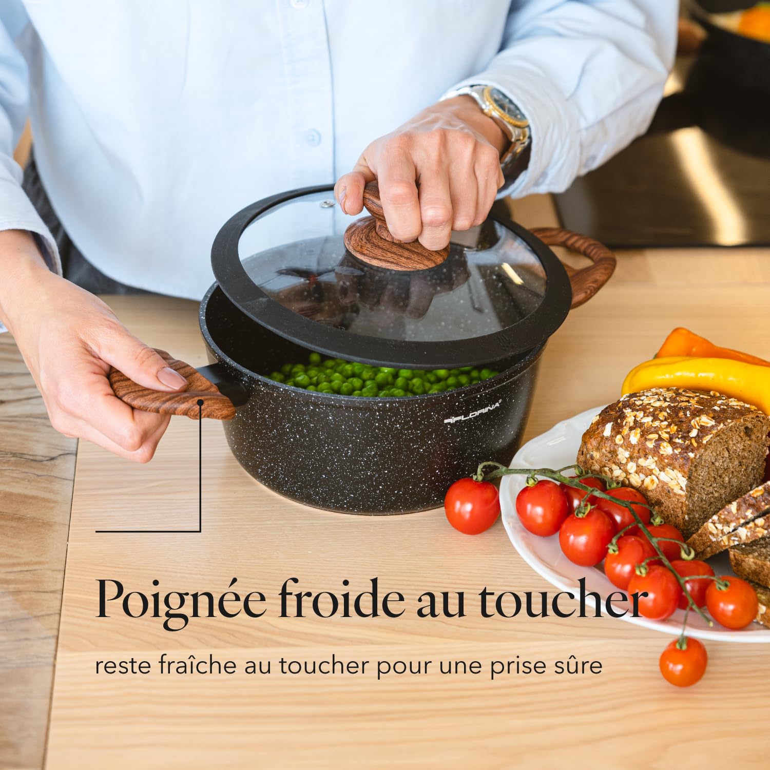FLORINA MASTER BLACK Cocotte en aluminium 24 cm 4L | Revêtement antiadhésif | Pour tous types de plaques de cuisson, y compris induction | Poignées ergonomiques soft-touch