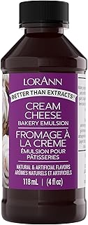 LorAnn Oils Cream Cheese Bakery Emulsion: True Essence, Ideal for Boosting Fruit Tones in Cakes, Cookies & Desserts, Gluten-Free, Keto-Friendly, Extract Substitute Essential for Your Kitchen, 4 Oz
