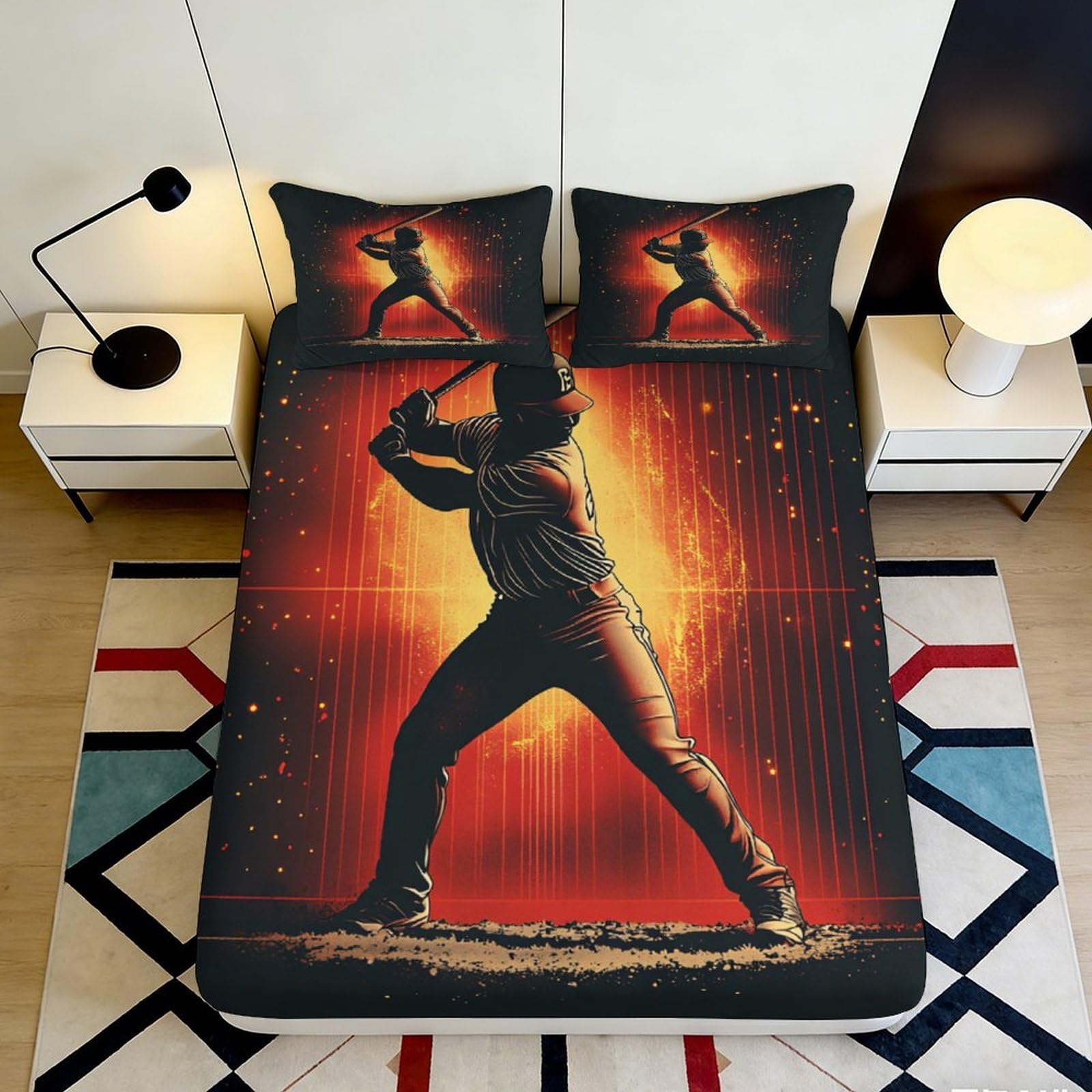 3D Printed Baseball Pattern Fitted Sheet Microfiber Deep Pocket Non-Slip Bedroom Bedding Baseball Mattress Fitted Cover Washable for Adults Teens 200x200x25cm 90x200x25cm