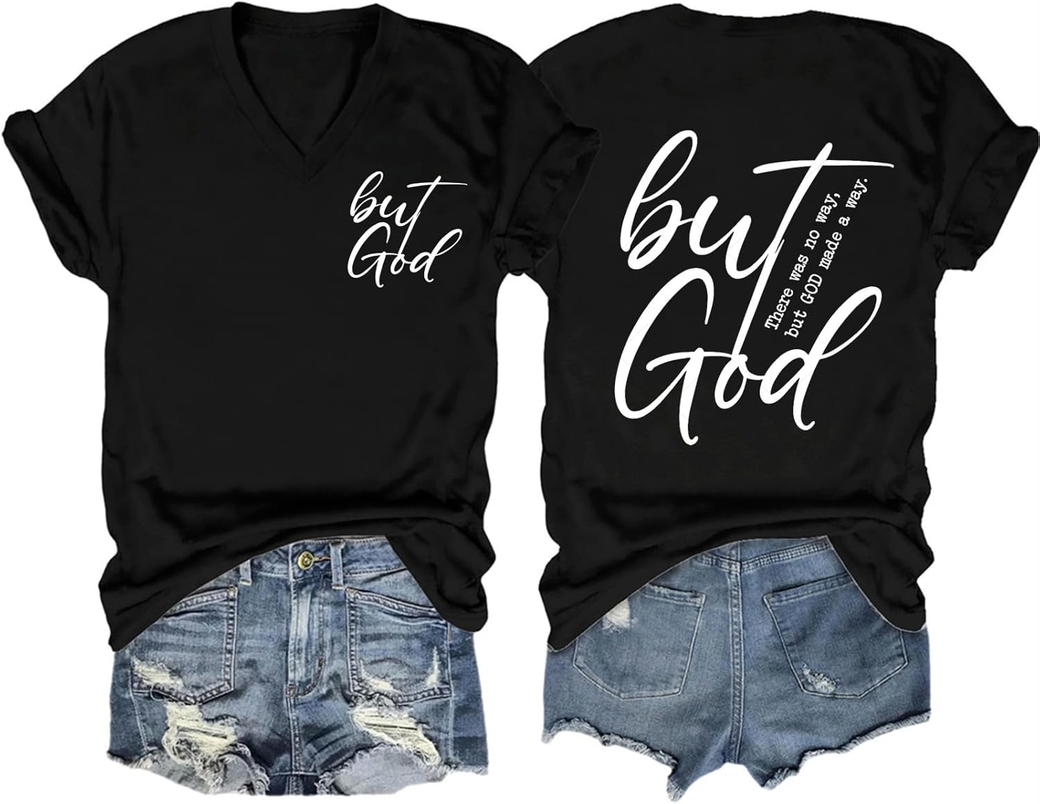 Christian Shirts for Women But God Letter Print Tshirts Religion Faith Graphic Tees Casual Short Sleeve V Neck Tops