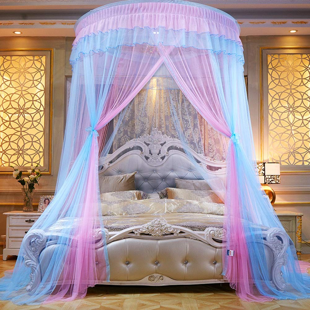 Princesa Mosquitera Cama con Dosel Cifrado Cúpula, Colgando Mosquiteros Abertura Grande Cobertura Completa para Hogar Camas Individuales Y Dobles Azul Pink(Altura:2.7M)