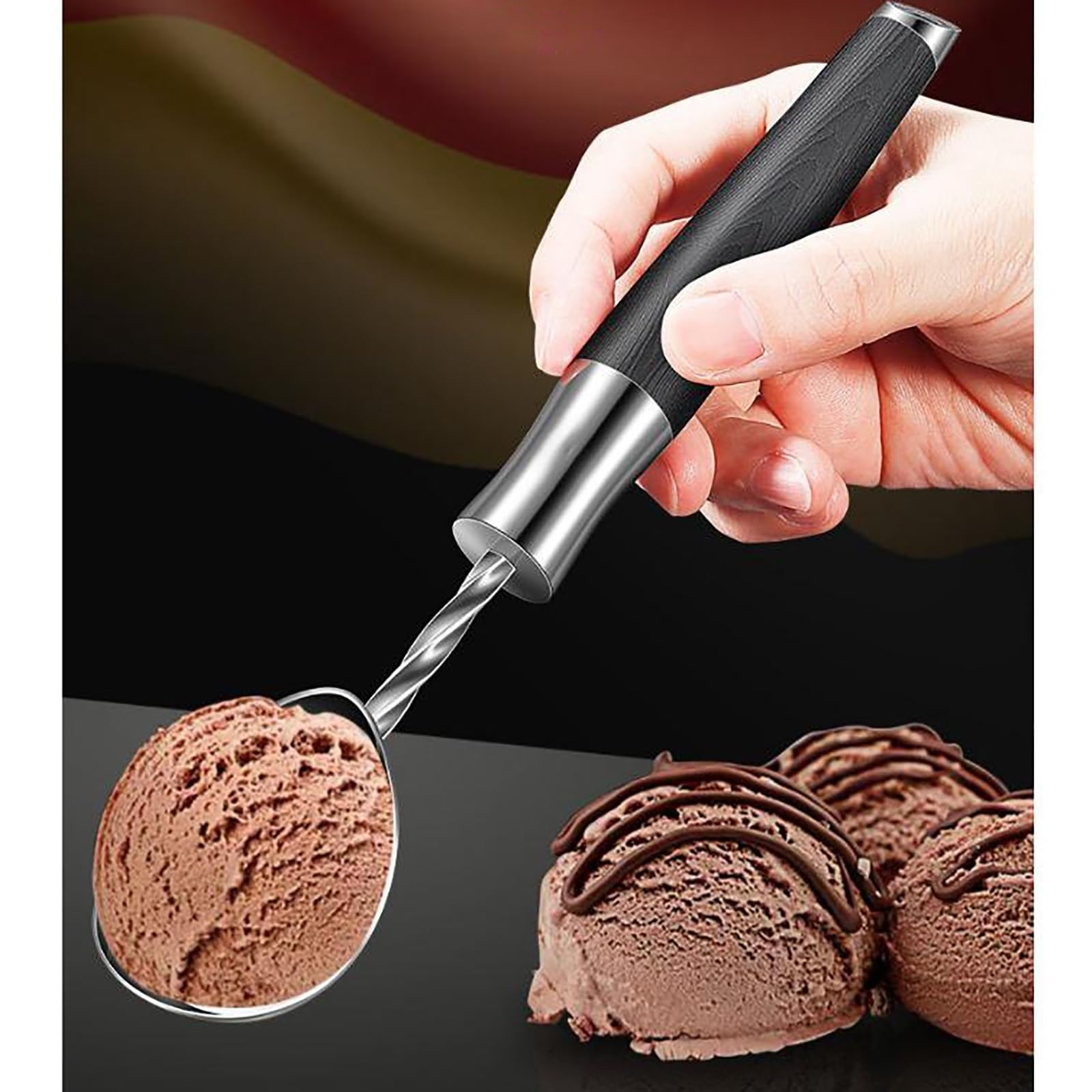 Cuillère à Glace Cuillère à crème glacée en acier inoxydable, cuillère à glace multifonctionnelle for creuser à la maison, cuillère à pastèque Cuillère