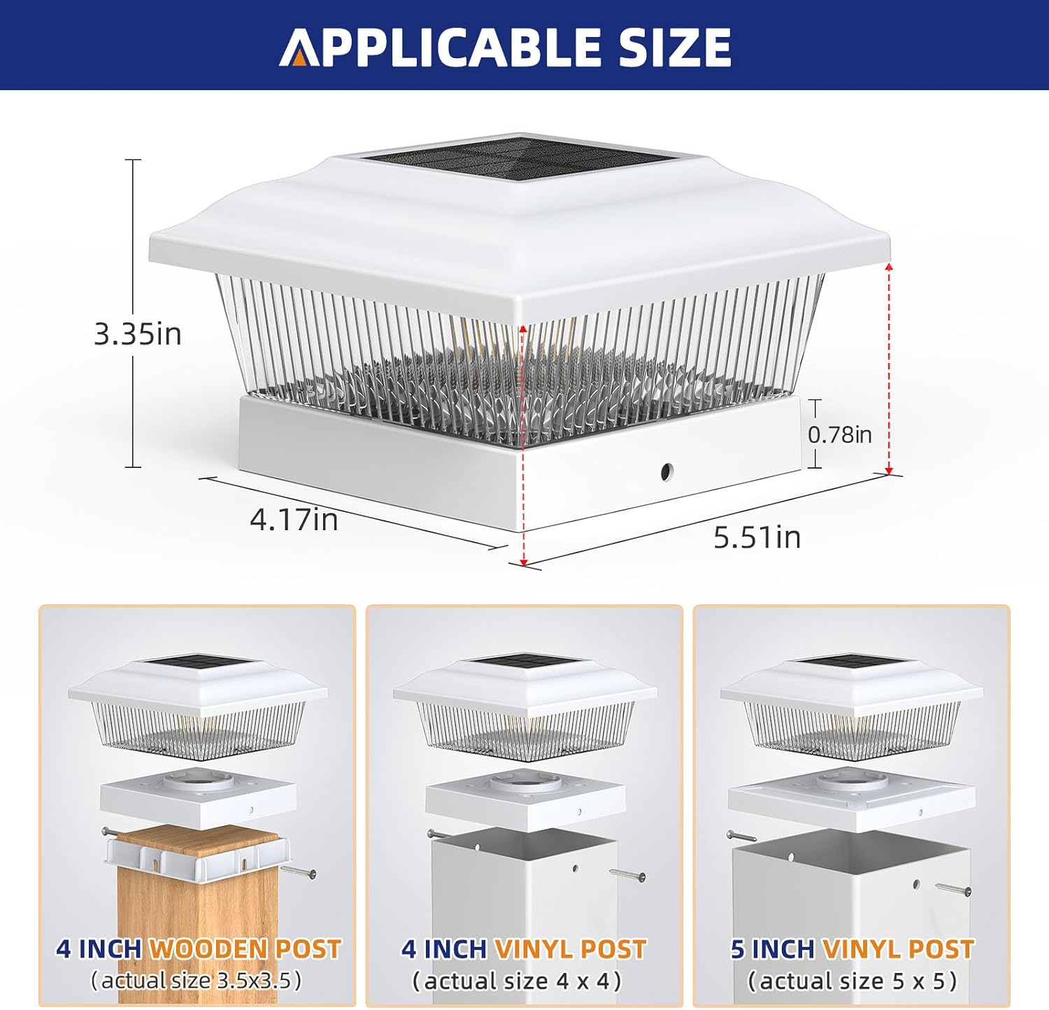 APONUO Solar Post Cap Lights, Warm Light& Flickering Flame Fence Post Lights for 3.5x3.5 4x4 5x5 Wooden/Vinyl, Waterproof Deck Posts Light Solar Powered for Garden/Patio/Porch, 6 Packs
