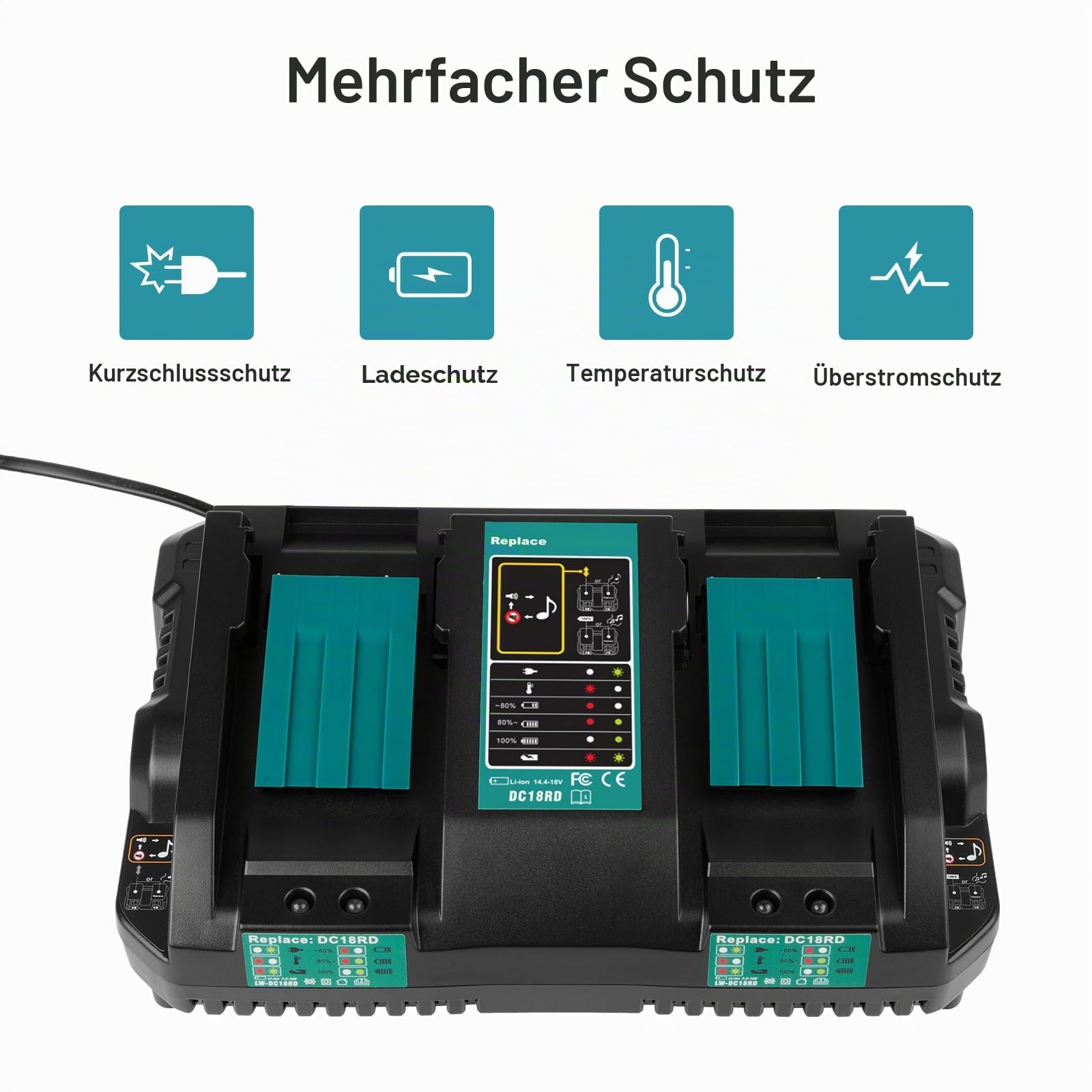 LabTEC Dual Ports Batterieladegerät für Makita 14.4V-18V BL1415, BL1430, BL1830, BL1840, BL1850, BL1850B, BL1860B, Kompatibel mit Makita DC18RD Power Tool Batterie