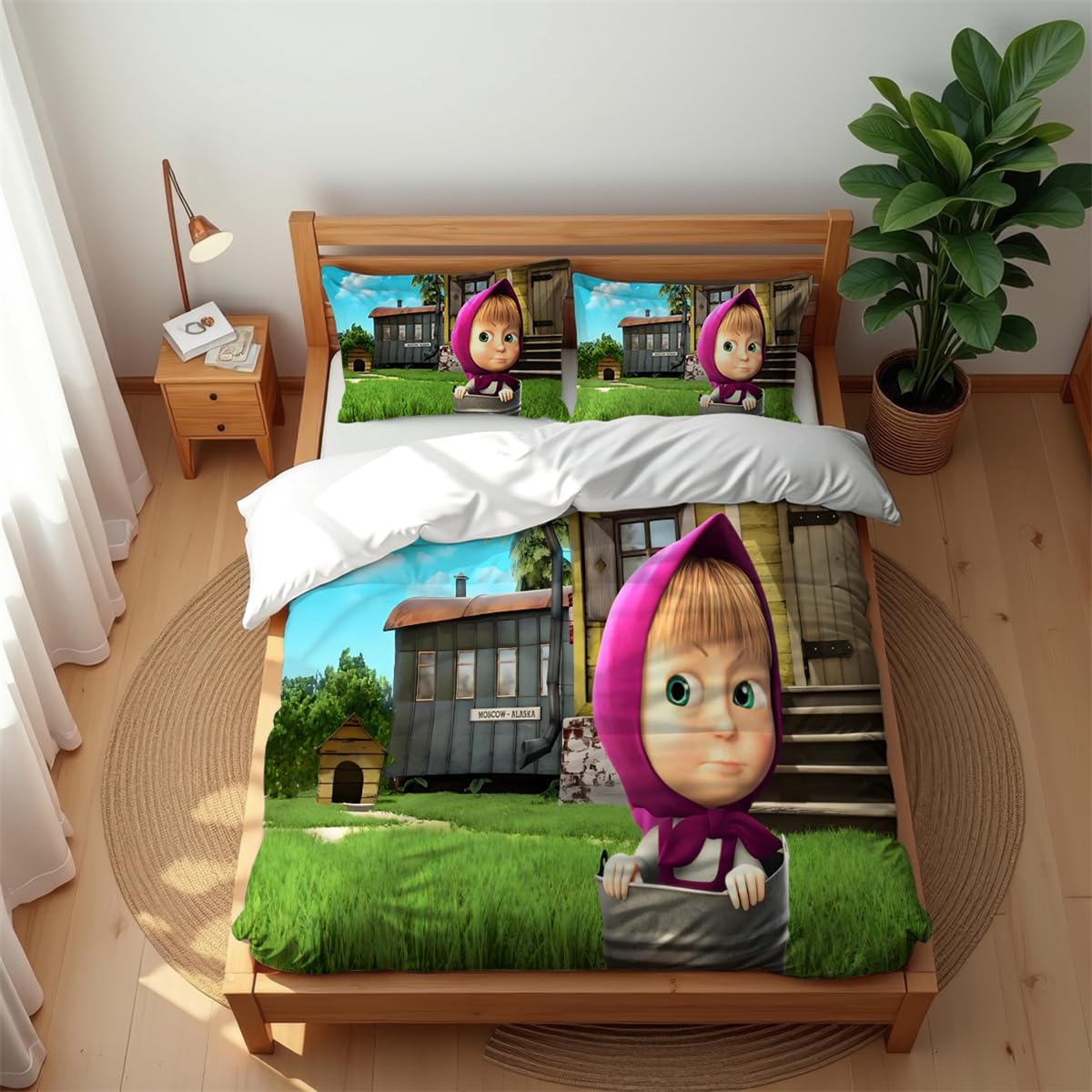 Ste-X Bear 03 Masha And The Bear Ultra Soft 210 Thread Count Cotton Bedding Set Breathable Anti-Mite Duvet Cover (,220X230cm(King))