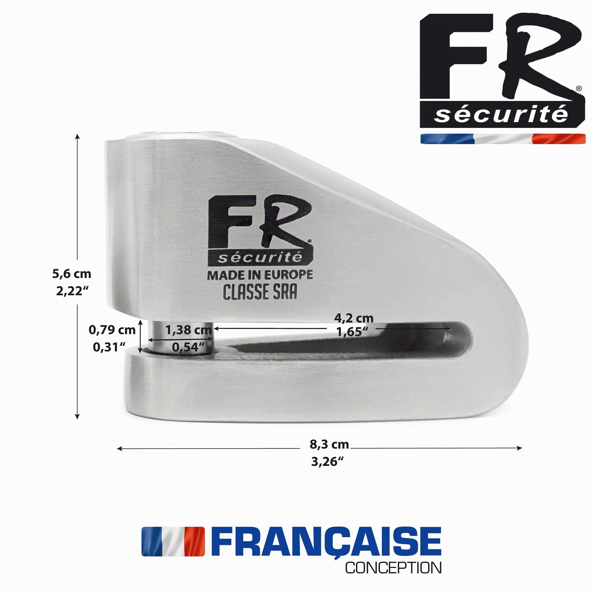 FR SECURITE FR114S Bloccadisco Moto Omologato SRA, Doppia Serratura ø14mm, Serratura in Acciaio Inossidabile Alta Sicurezza, Cavo Promemoria, Lucchetto Antifurto Moto Pinza Scooter, Bicicletta