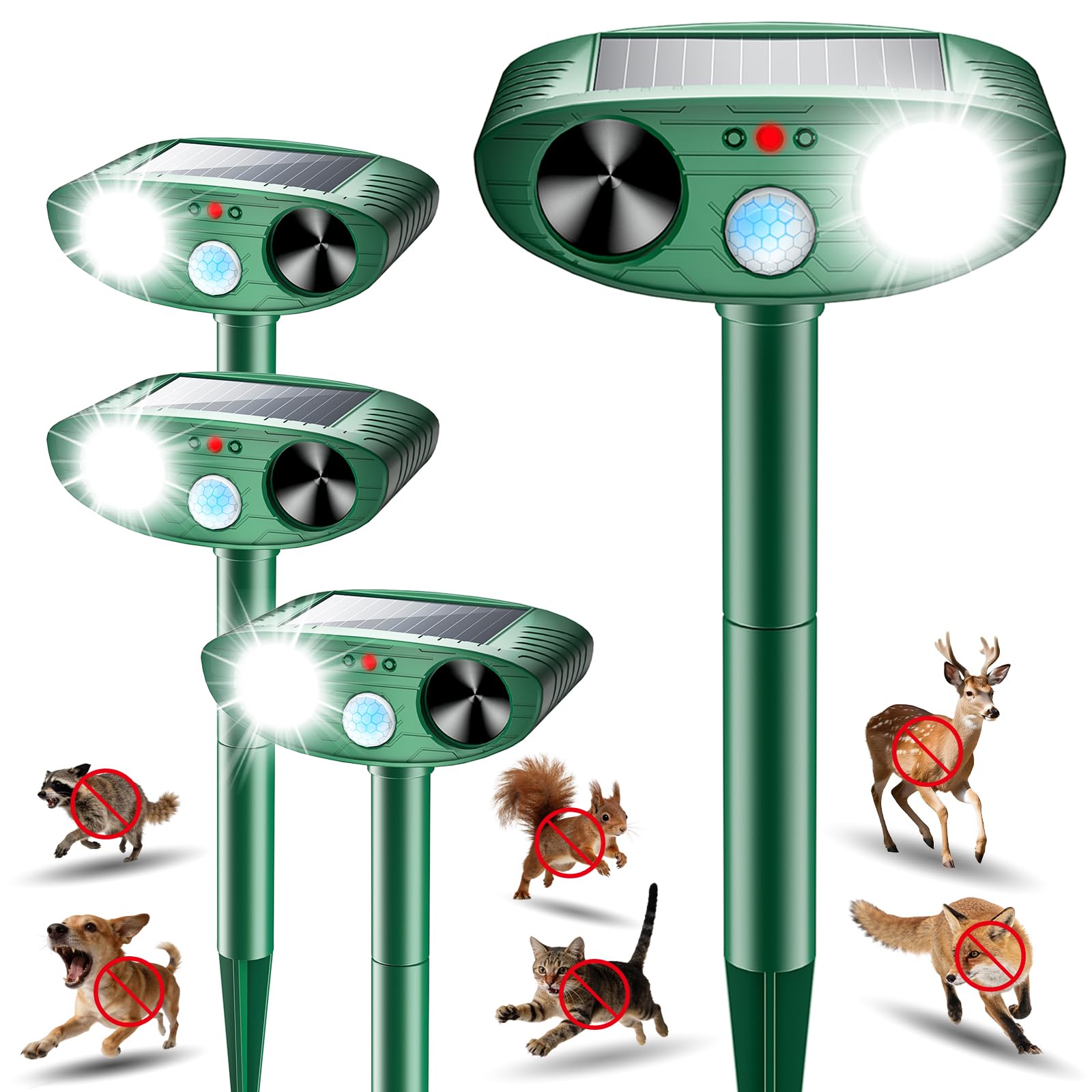 Photo 1 of 2026 Upgraded Solar Ultrasonic Animal Repeller Outdoor, Sonic Fortress Pro Deer Repellent with Motion, Waterproof,Cat Deterrent for Garden Yard, Squirrel Raccoon Skunk Rabbit Dog Bird (Green, 4-Pack)