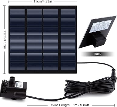 Solar Fountain Pump Kit with Separate Solar Panel, 1.8 W Upgraded Solar Water Pump with 9.84FT Cable & 4 Nozzles Solar Water Fountain for Bird Bath,Pond, Patio Garden Water Pump with Built-in Filter