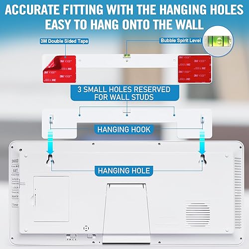 Miniatura 57 de TXL Reloj de pared digital grande de 14.2 pulgadas, funciona con pilas, reloj digital con pantalla grande con día, fecha y temperatura, reloj