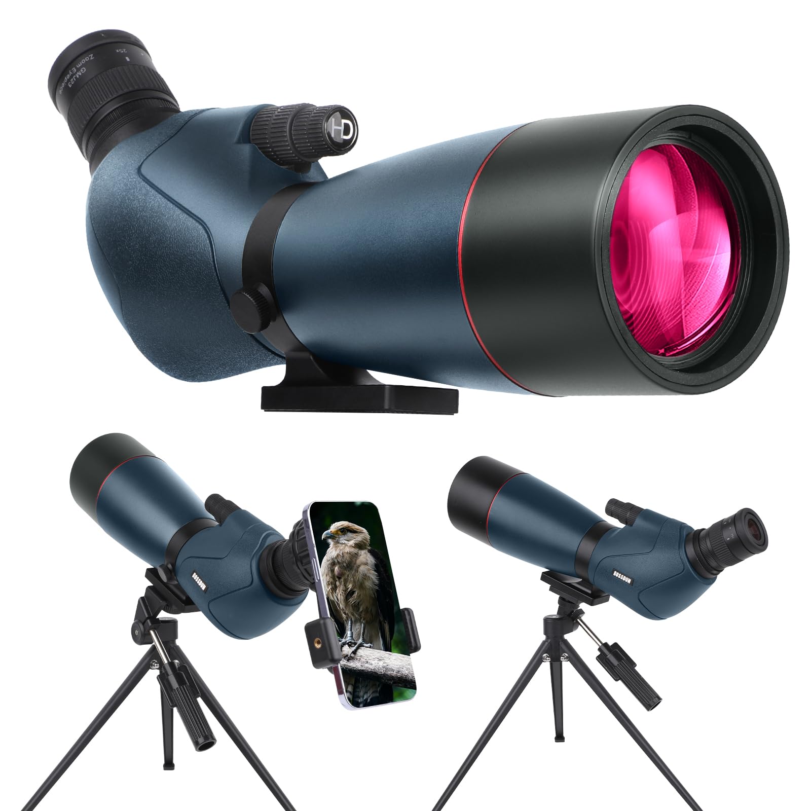 Cannocchiale Zoom ad Alta Potenza con Adattatore per Telefono, Treppiede, Borsa, Oculare Angolato 45°, per Tiro al Bersaglio, Osservazione Uccelli e Caccia