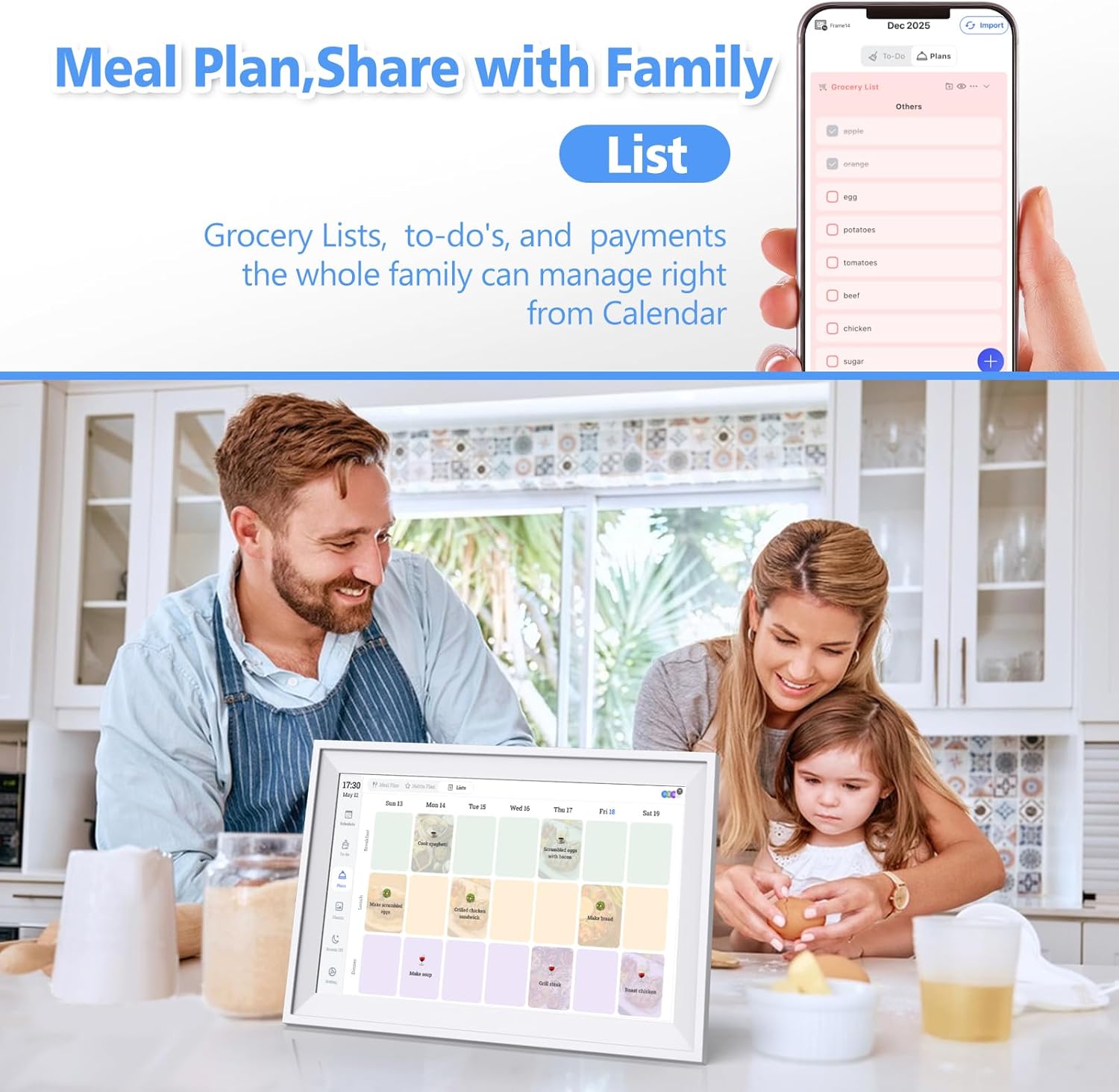 Digital Calendar 15.6" Wall Touch Screen Planner Electronic Calendar & Chore Chart, Smart Calendars Interactive Display for Family Organize Routines Schedules Meal Planner with Digital Picture Frame