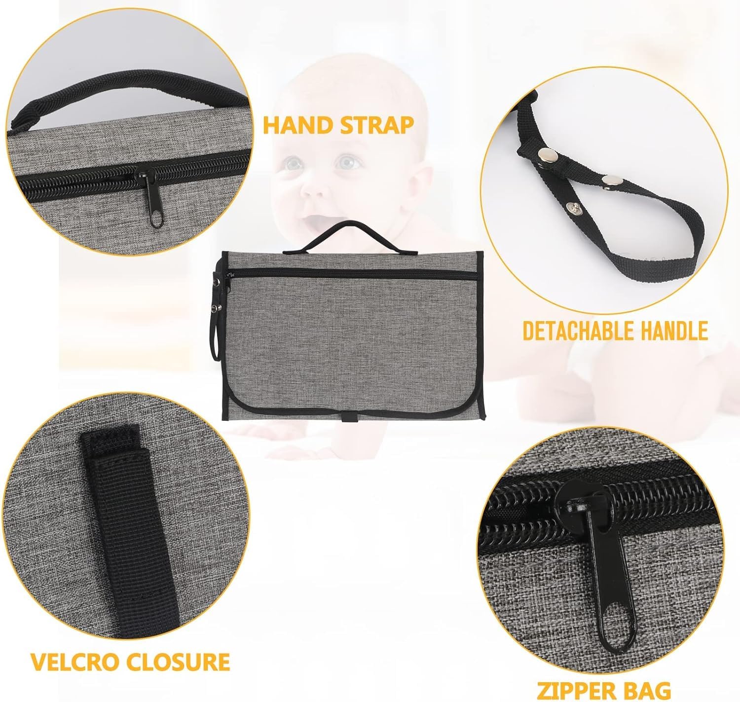 RELEONE Portable Diaper Changing Pad – Waterproof & Foldable Baby Changing Mat with Head Cushion, Travel-Friendly with Storage Pockets, Compact & Easy to Carry for On-The-Go Parents.