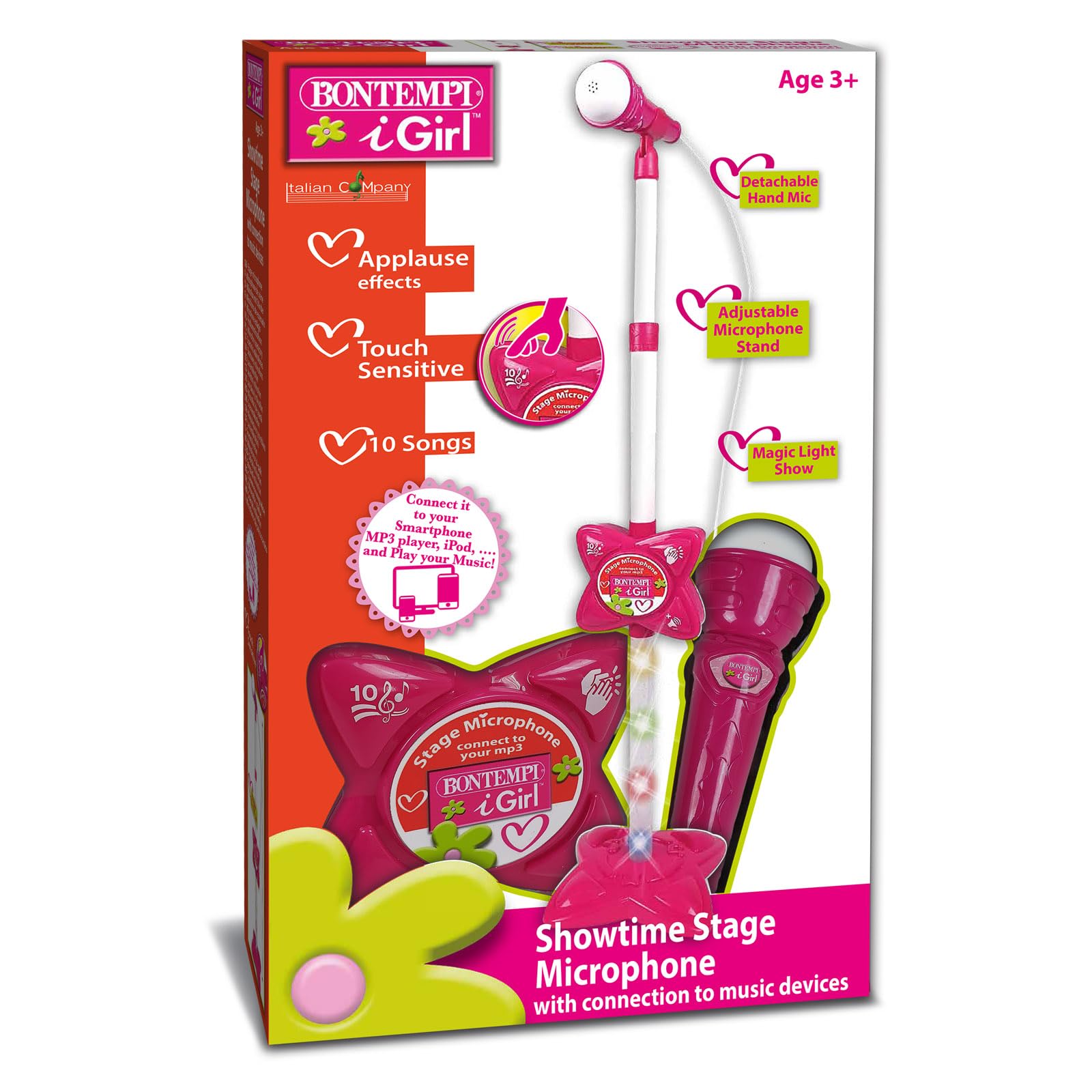 Microphone De Scène Bontempi MP3Stage Mic – Avec Effets LED, Compartiment Smartphone, MP3