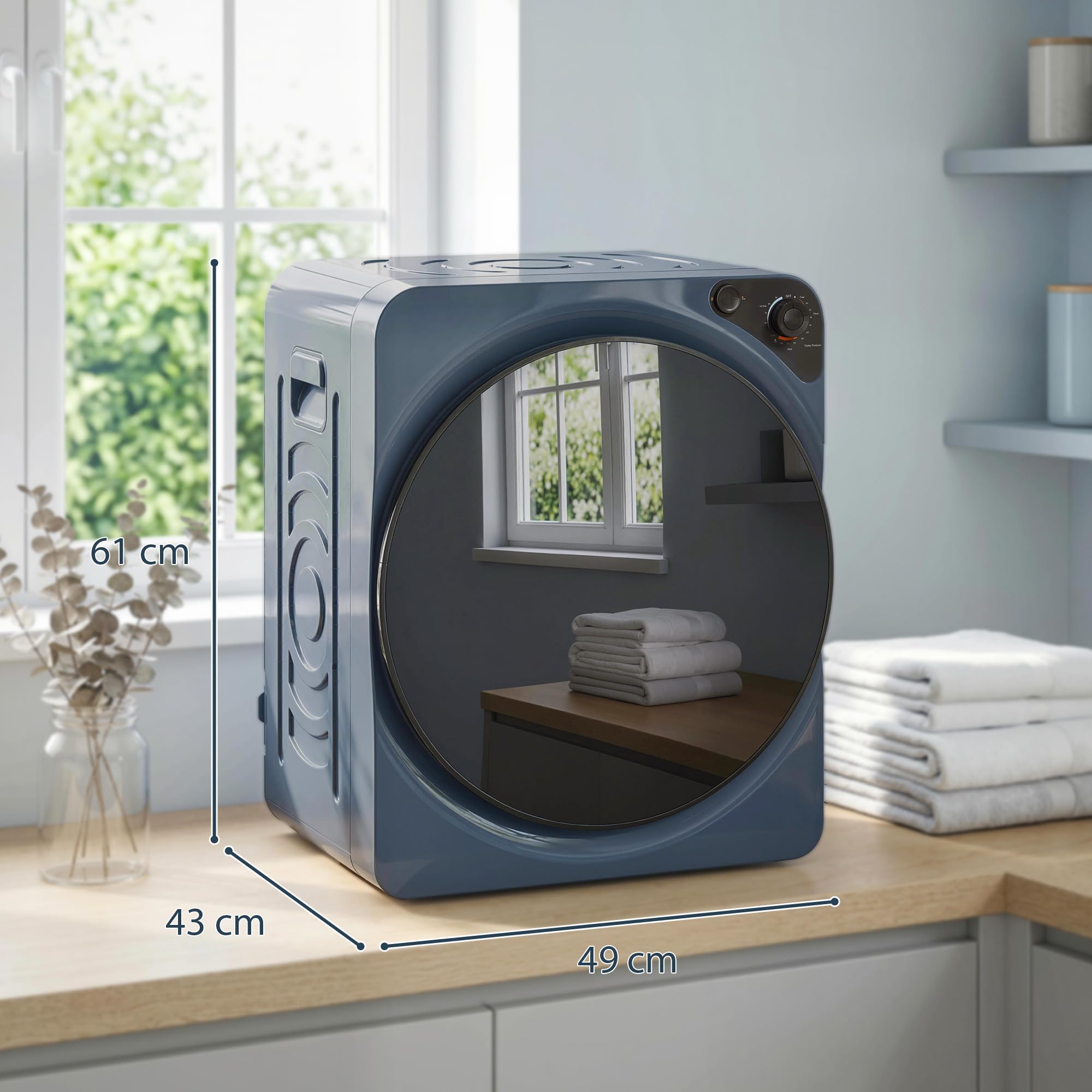 HOMCOM Wäschetrockner, kompakt, 1000 W, 5 kg, 5 Trocknungsmodi, Blau | Elektrischer Wäschetrockner, Behälter aus Edelstahl, Frontlader, freistehend und stapelbar, für Haus und Wohnmobile