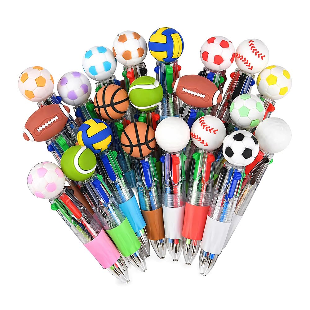 Foreverup 24 Pcs Football Multicolor Pen, 4 in 1 Soccer Party Favor Multicolor Pen, Fun Sports-Themed Writing Supplies, 0.7 mm, for Office Sport Lover Back to School Novelty Gifts Goodie Bags Stuffers