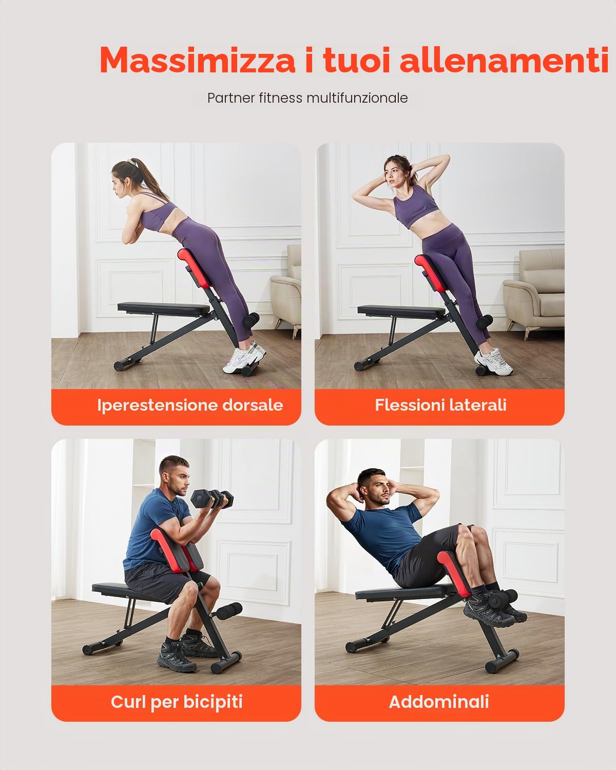 VEVOR Panca Multifunzionale per Allenamento Completo del Corpo, Panca per Iperestensione con Sedia Romana, 150 kg per Allenamento di Addominali e Core di Schiena e Braccia, per Palestra Domestica