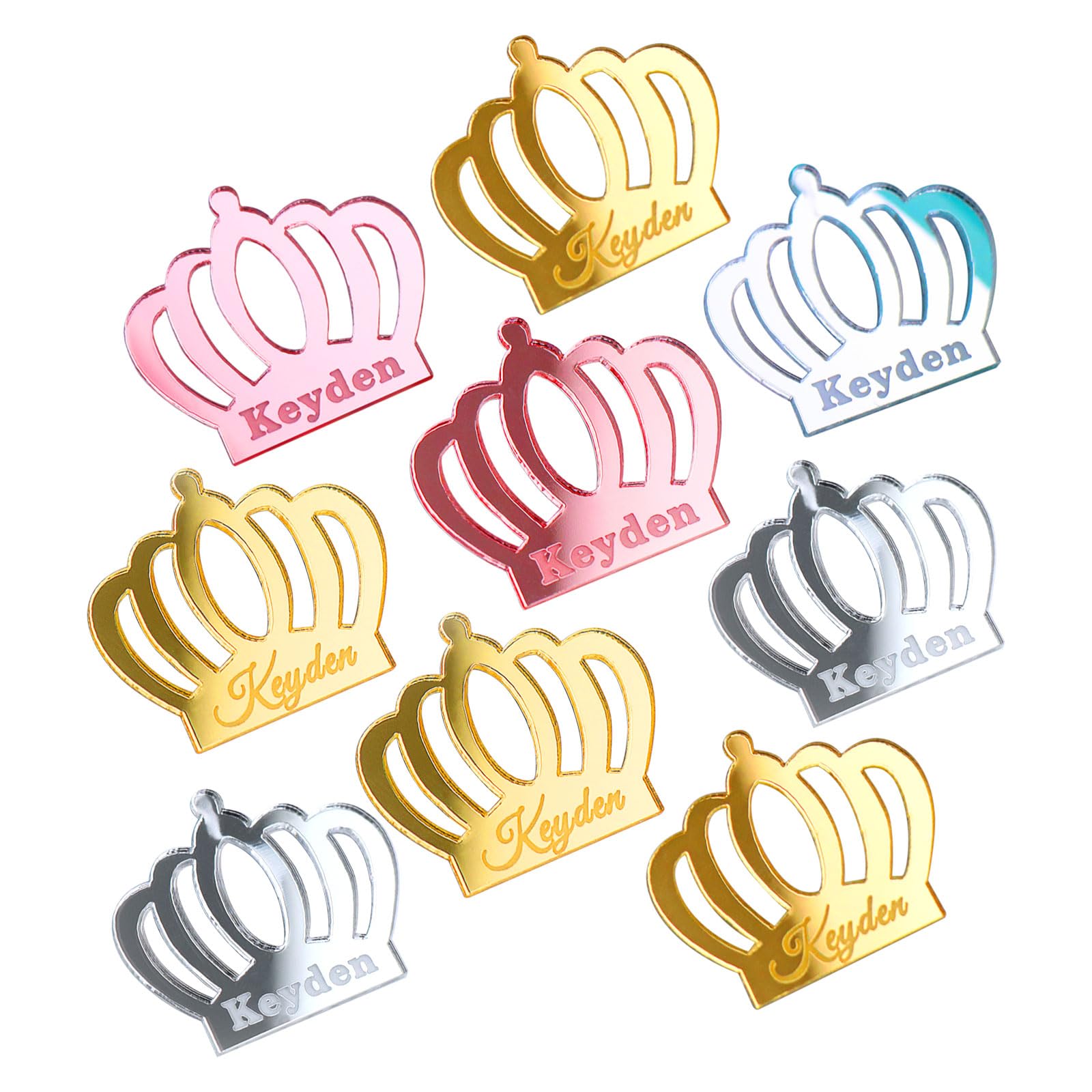 30Pcs Personalized Acrylic Crown Name Tags,Custom Mirror Tags,Engraved Chocolates Name Tags, Custom Gift Tag, Lettering Name,Baby Shower Tag,Party Favors (Style 1)