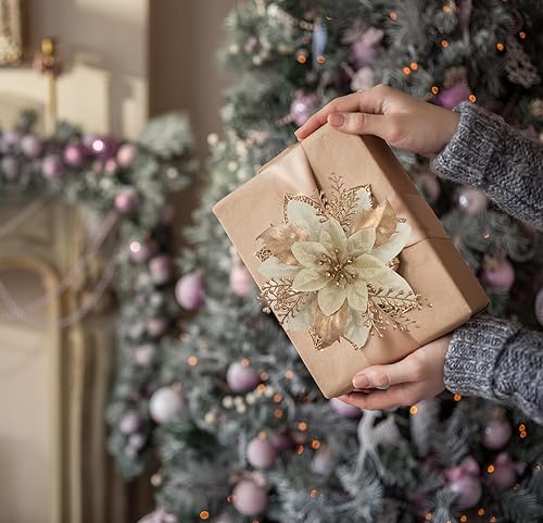 Miniatura 4 de Decoraciones para árbol de Navidad de 5.5 pulgadas, flores de Pascua con purpurina, 24 adornos para árbol de Navidad con clips, decoraciones