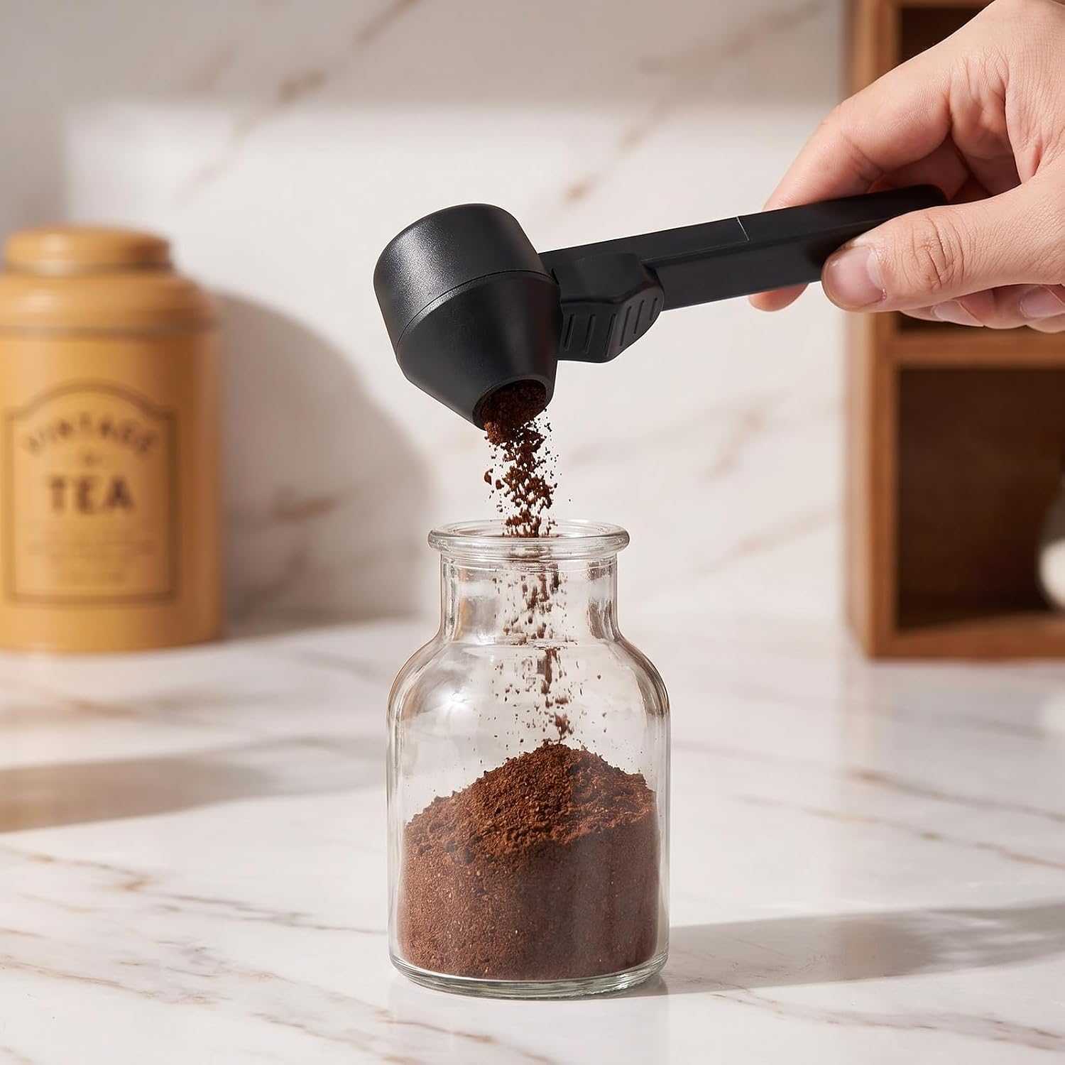 3 Pieces Coffee Dispenser Spoon with Funnel Spoons for Refillable Coffee, 1 ml Measuring Cup for Powder, Long Handle Measuring Spoon, Coffee Spoon, Black image 3