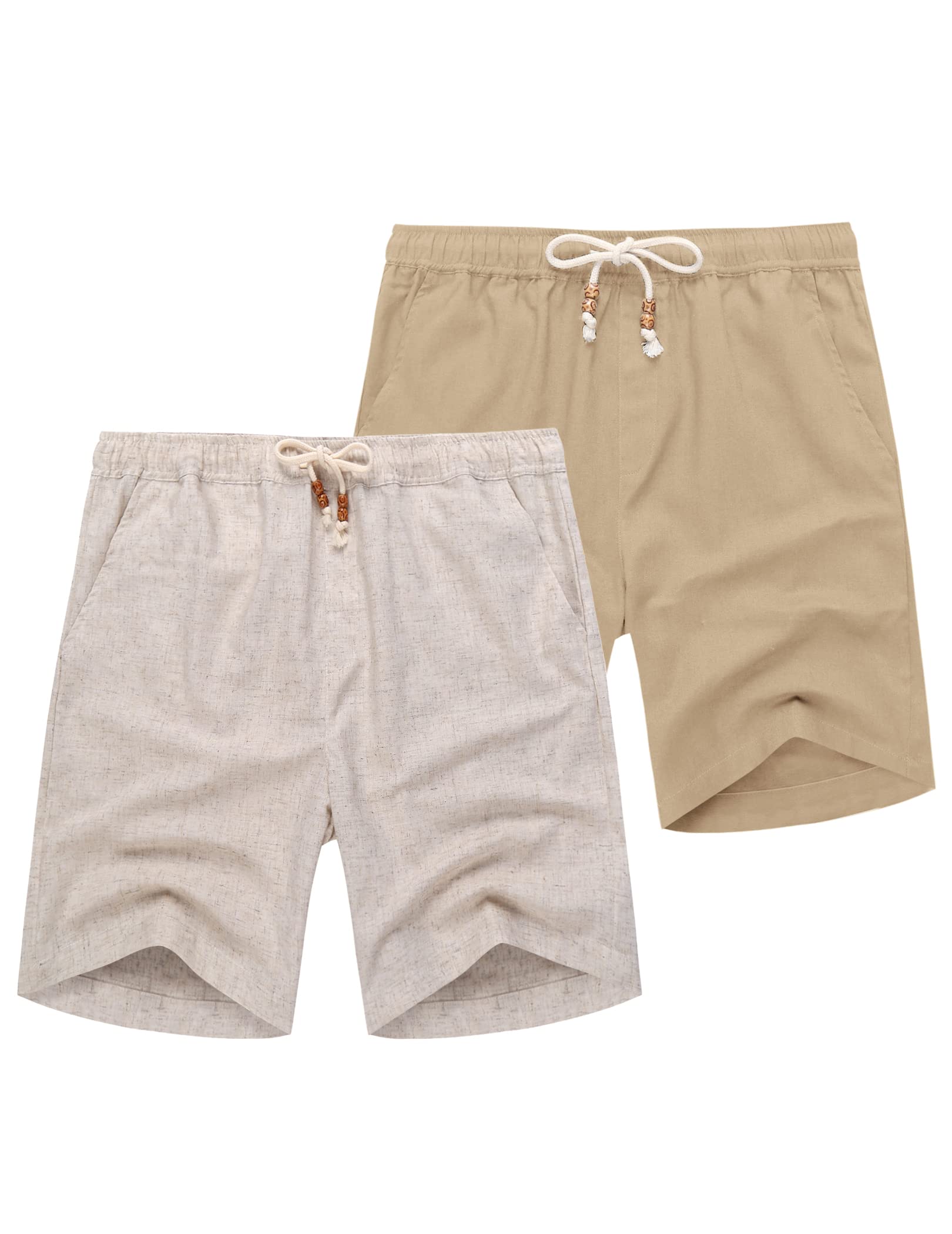 COOFANDY Men's Linen Shorts Casual Elastic Waist Drawstring Summer Beach Shorts