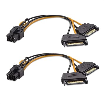 6 Pin PCIe to Dual SATA 15 Pin Male Power Cable, 2X 15-Pin SATA Male to 6 Pin PCI-Express Female Video Card Power Adapter Cable 20CM/8inch