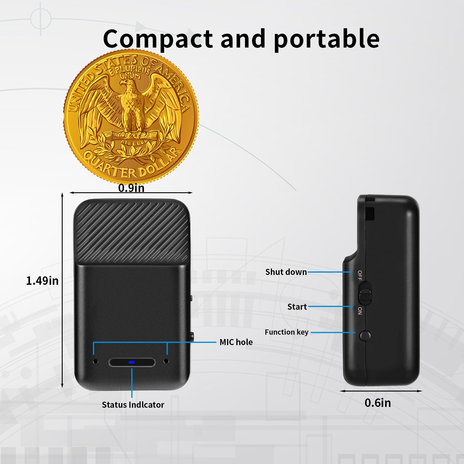 Mini registratore vocale: grande memoria da 64 GB, registrazione attivata vocale, durata della batteria di 72 ore, design ultraportatile, microfono con cancellazione del rumore, ideale per