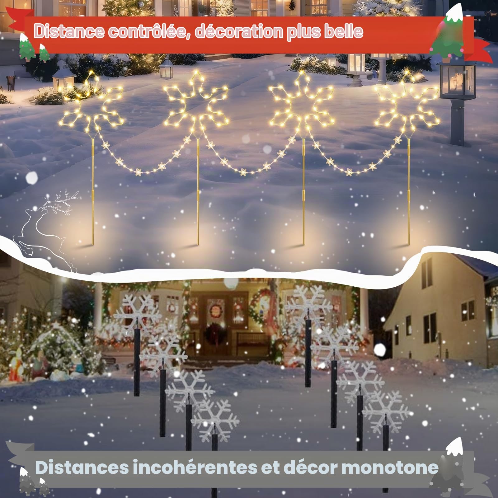 Quntis 176 LEDs Decoration Noel Exterieur, Flocon de Neige Decoration Blanc Chaud, IP65 Etanche Noël Lumineux avec Fonction Mémoire & Minuterie, Deco Noël pour Jardin Chemin Cour
