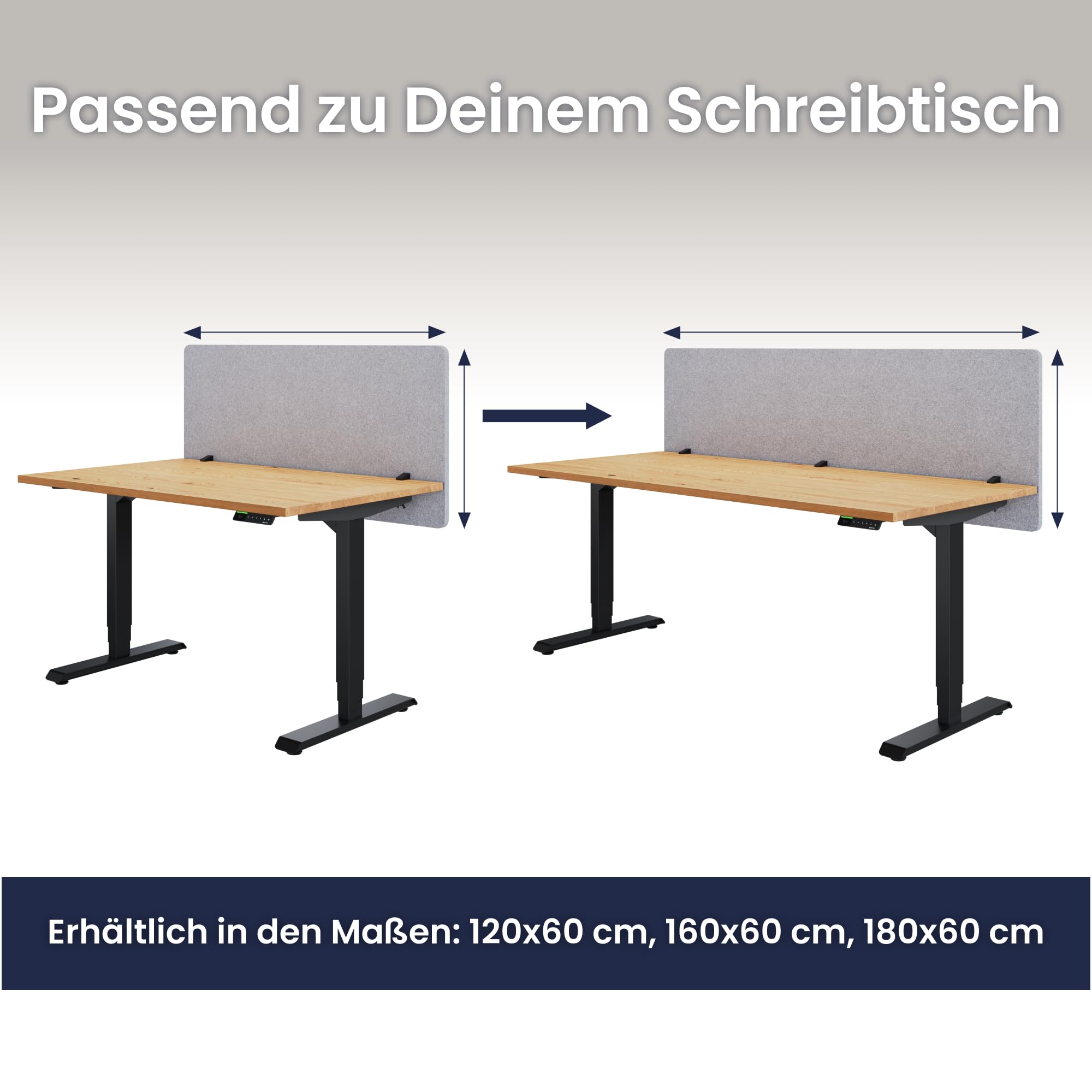 Ergotopia Focus Pure Akustik Trennwand Schreibtisch – effektiver Sichtschutz Büro – 180x60cm Tischtrennwand aus recyceltem PET – Schallschutz Schreibtisch & Tischaufsatz Büro mit Klemmmontage – Grau