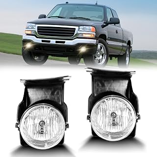 Fog Lights Fits for 2003-2006 GMC Sierra 1500 2500 3500/2007 GMC Sierra Classic (Not fit for Denali|C3 Models) w/ H10 12V 45W Halogen Bulbs