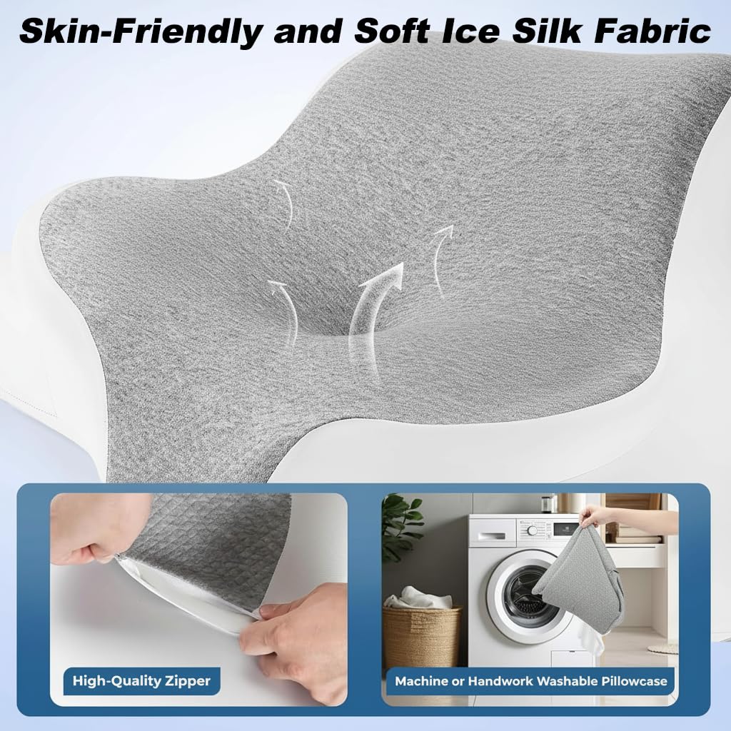 Cuscino Cervicale Ergonomico,Cuscino in Memory Foam per Dormire Per Laterali,Supini e Proni,Federa Sfoderabile e Lavabile