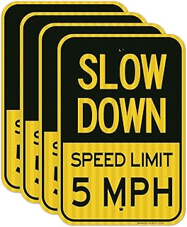 Slow Down Sign - (4 Pack) - Speed Limit 5 MPH Sign | 12x18 Inches,3M EGP Reflective 0.63 Aluminum, Pre Rrilled Holes, Fade Resistant Outdoor Use, Made in USA by Sigo Signs