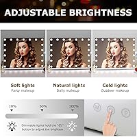 Vista 3 de Espejo de tocador de maquillaje con luces, 10 x grandes con 22 bombillas LED regulables, 3 modos de color, control táctil para dormitorio, mesa