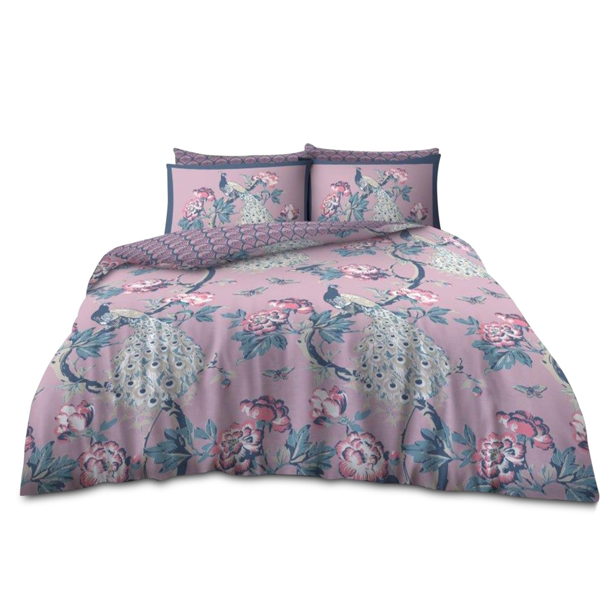 VELVETIO Luxury Floral Duvet Cover Set King Size, Flower Printed Peacock Birds Bedding Quilt & Pillowcases, Soft Reversible Geometric Comforter Bedset, Multi