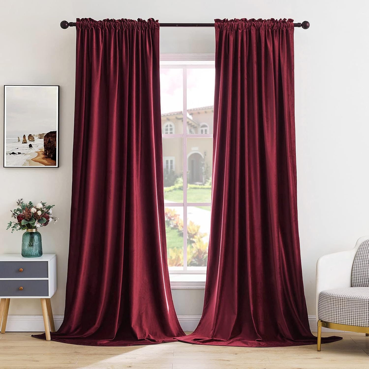 MIULEE Cortina Opaca Terciopelo Cómodo de Ventana Cortinas de Bolsillo Proteger Privacidad Monocromática Moderno para Salón Habitación Dormitorio Sala de Estar 2 Hojas 140x245cm Burdeos